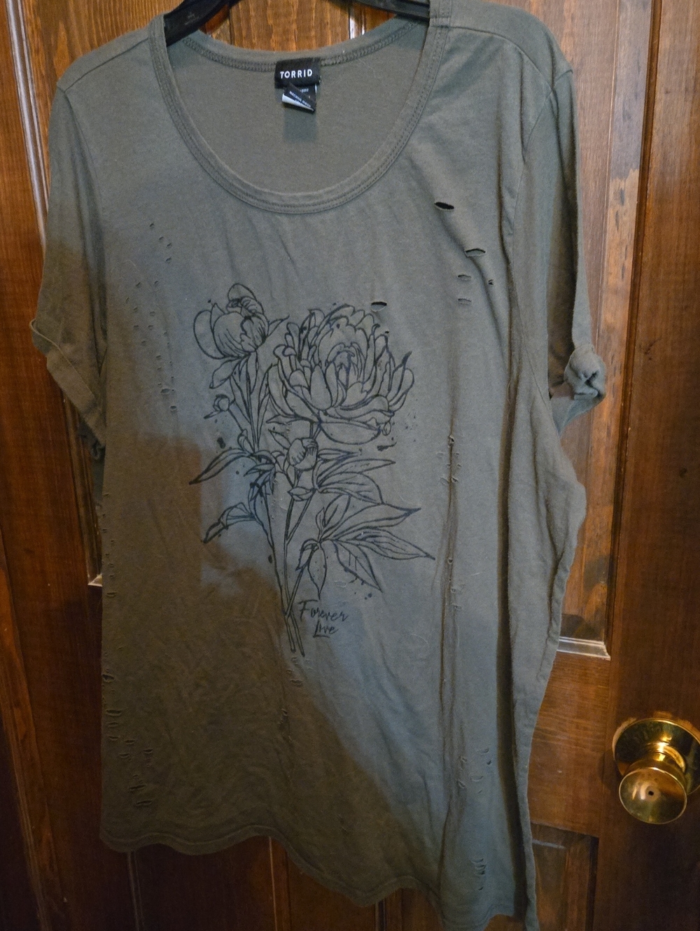torrid Olive Green Floral Sketch Tee